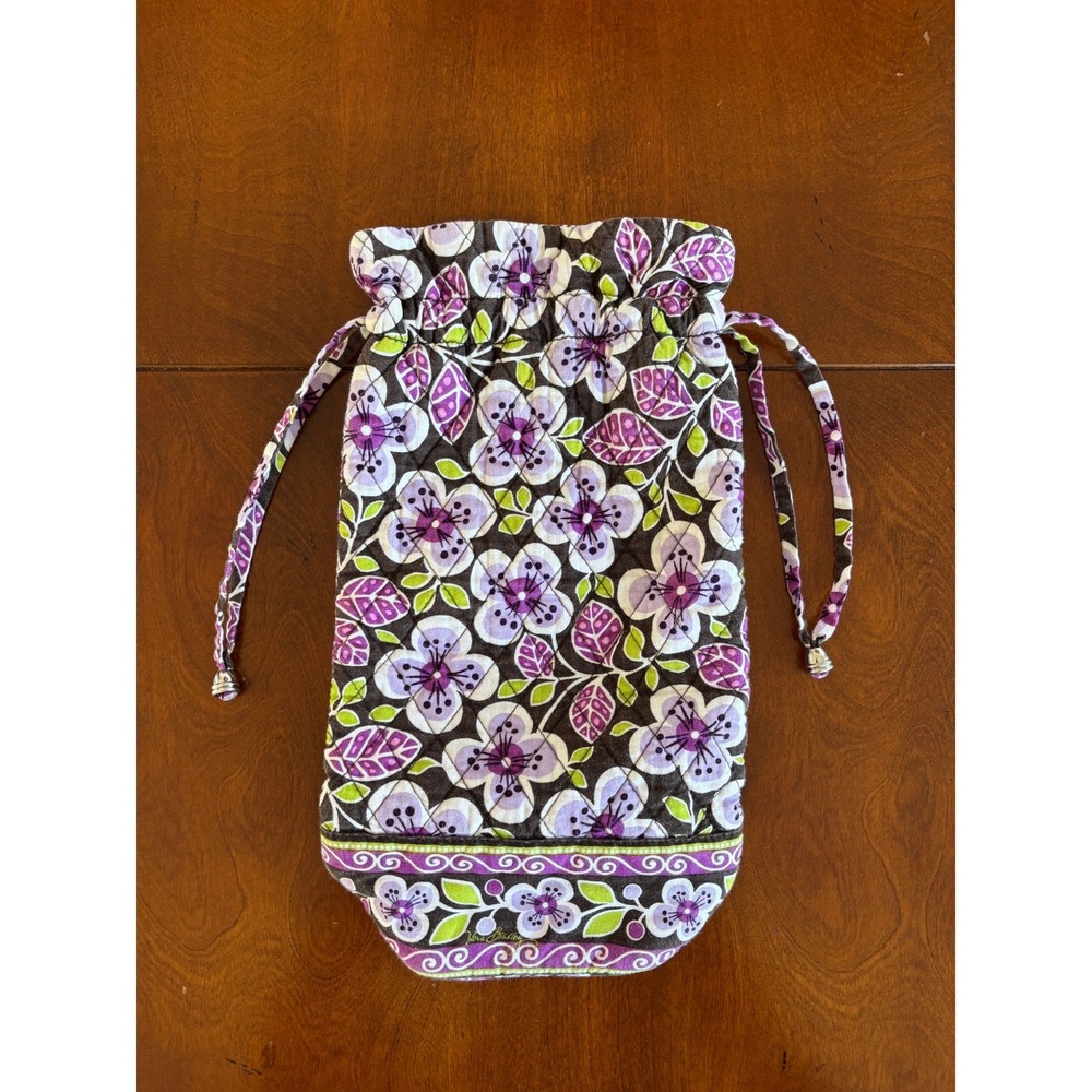 Vera Bradley Quilted Wine Bottle Gift Bag Purple Floral Drawstring Carrier